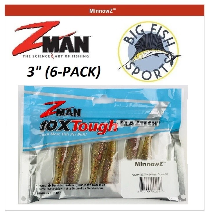 Z-Man MinnowZ 3 英寸软桨游泳饵 选择您的颜色 全新! (6 包)#GMIN — 第 2/2 张图片