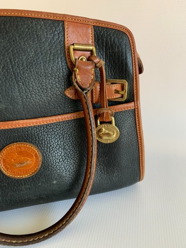 Vintage Dooney & Bourke Zipper Top Satchel Buckle Bag Black Brown All WeatherUSA - Picture 2 of 7