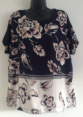 NEW Ex Bon Marche Navy Beige Floral Print Smart Casual Blouse Top Size  10-18 | eBay