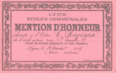 DEP 69 LYON COMMUNAL SCHOOLS HONORARY MENTION GOOD CONDUCT