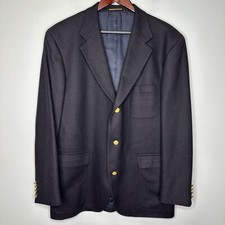 Faconnable Men s Dark Navy 100 Wool Gold Logo Buttons Sport Coat Jacket Size L