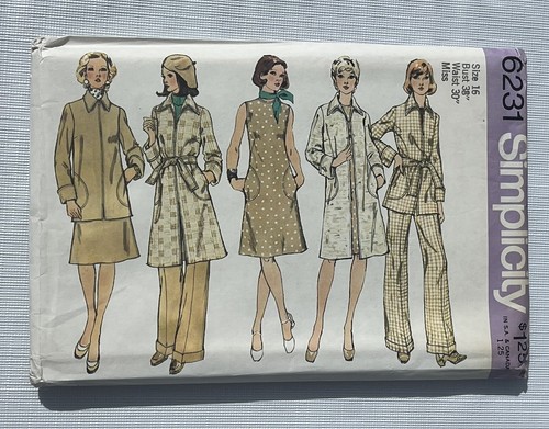 Kleid Jacke Mantel Topper Hose Größe 16 Brustweite 38 Vintage 70er S6231 ungeschnittenes Muster Retro