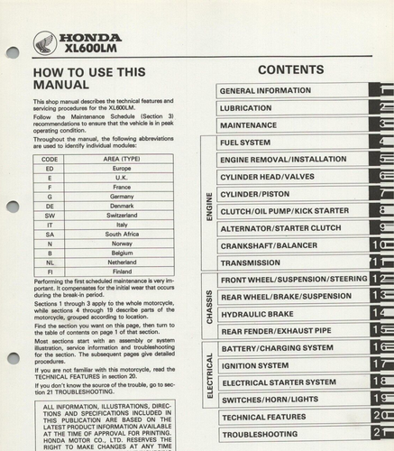 PDF Honda XL600LM (85-87) Digital Service Repair Manual XL 600 LM PD04 Dakar PDF - Picture 5 of 24