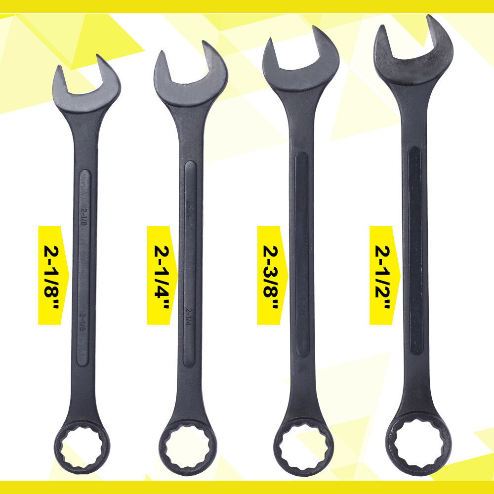 4-Piece SAE Jumbo Combination Wrench Set Extra Large w/Storage Bag, Black Oxide
