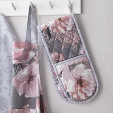 Image of Catherine Lansfield Dramatic Floral 100% Cotton Double Oven Glove, Grey