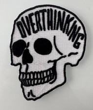 Overthinking Skull Embroidered Iron On Sew On Patch 3" Funny Morale Humor NEW