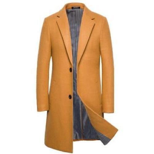 Herren formelle britische lange schmale Passform einreihiges Revers warm Trenchcoats - Bild 10 von 11