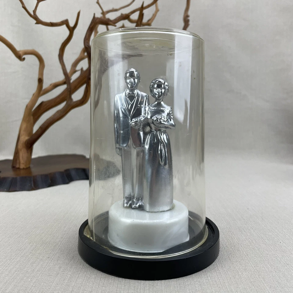 Skaggs Alpha Beta Vintage Boda Pastel Topper Tono Plateado Plástico Novia y Novio Foto 4 de 4