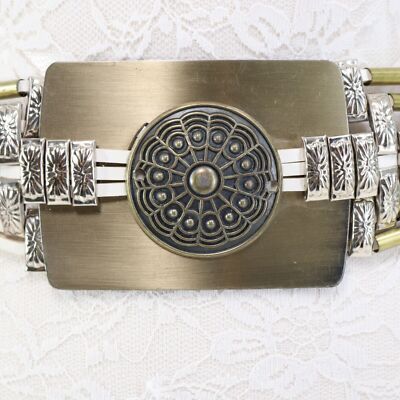 Tribal Waist Belt M L Brass Silver Tone Multi Strand Layered 