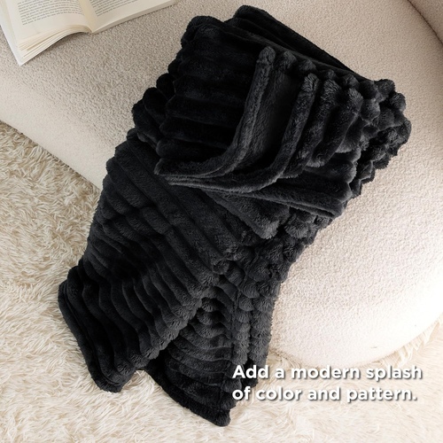 Black Throw Blanket for Couch - Super Soft Cozy Blankets for Women, Cute Small F - Picture 5 of 12