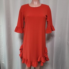 Uncle Frank Shift Dress Women's Size S Above Knee Red Bell Sleeve Ruffle Bottom