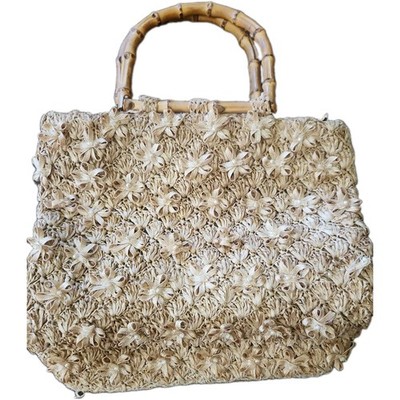 Vtg  Ritter Japan purse woven rattan straw bamboo handle Beaded It s in The Bag 