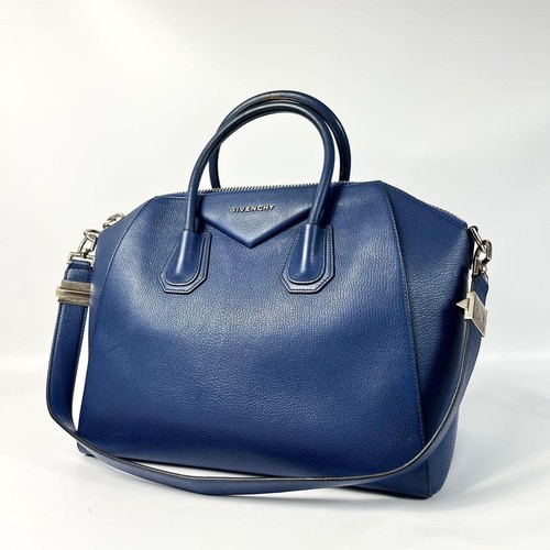 Auth Givenchy Antigona Medium Blue Grained Calfskin 2way Shoulder Handbag Japan
