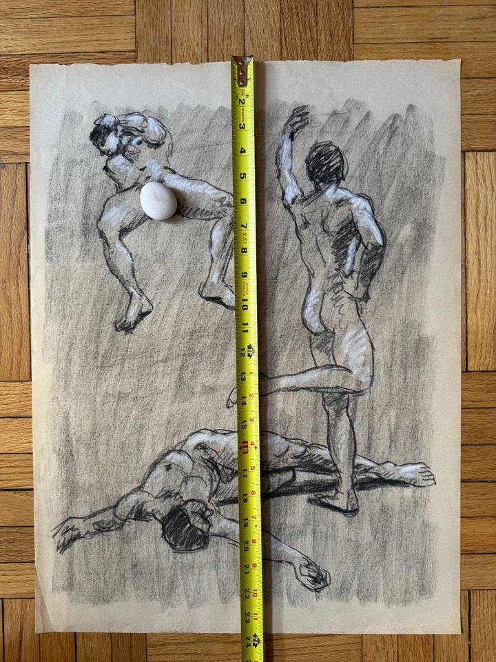 De colección Grande Años 70 Académico Masculino Físico Retrato Hombre Dibujo Gay Int 24 x 18 Foto 3 de 4