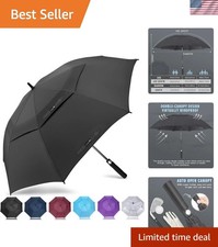 Luxury Black 62-Inch Golf Umbrella - Heavy Duty, Automatic Open, Wind Resistant