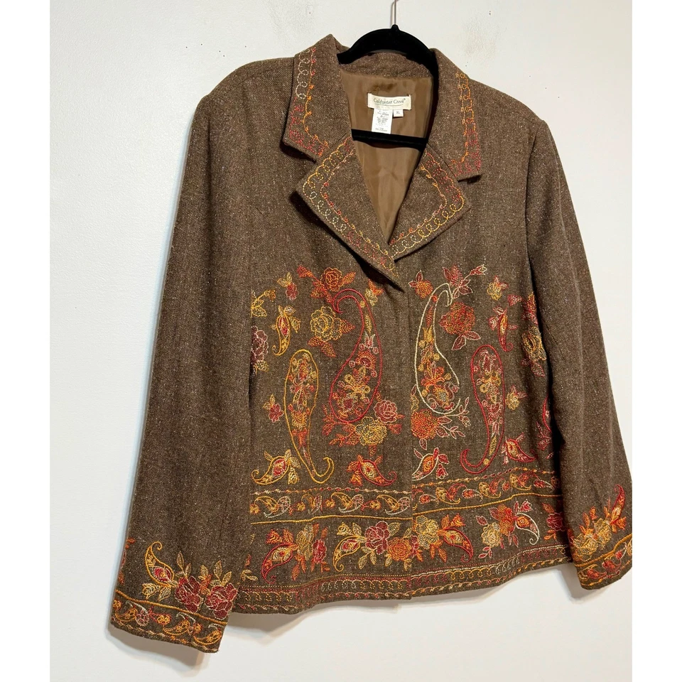 Blazer De Colección Coldwater Creek Mezcla de Lana Tweed Tapiz Para Mujer XL Bordado Artístico Foto 2 de 4
