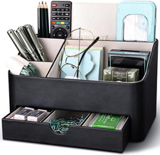 Desk Tidy Organiser Mit 5 Grids and Drawer, PU Leather Desk Organiser Office Des