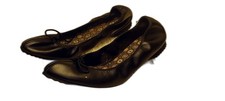Vintage Deadstock Williams Black Leather Ballet Flats Bow Made In USA