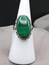 Sterling Silver, Southwestern, Malachite Ring, Size 6, Natural Green Stone