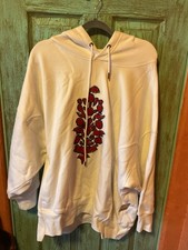 Free People Movement Ivory Oversize Hoodie-size L-Blue Red Floral Appliqu NWT