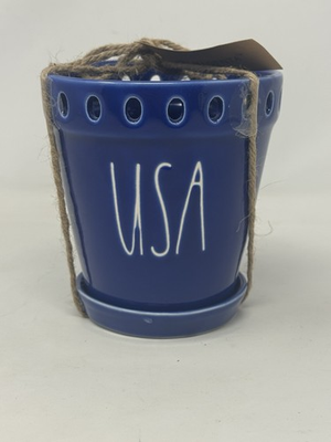 #ad #ad Rae Dunn Patriotic Planter Pot Blue white letters ceramic NwT retired VHTF $16.97