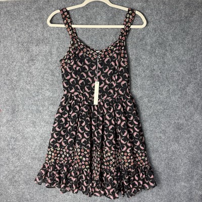 NEW LC Lauren Conrad Dress Womens 4 Black Pink Floral Sleeveless Ruffle Hem  Mini | eBay