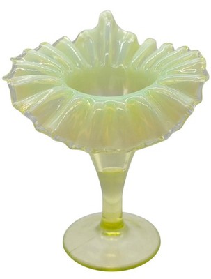 VASELINE OPAL GLASS JIP CRIMPED VASE 7'' TALL