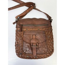 Harbour 2nd Tuula Woven Leather Crossbody Bag Distressed Purse Cognac