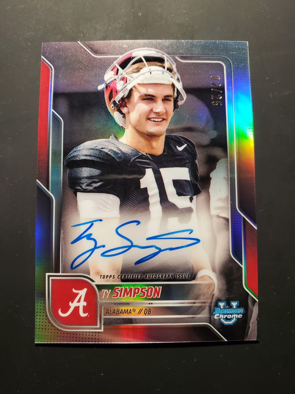 2025 Bowman Chrome University TY SIMPSON On Card AUTO Image Variation #/25