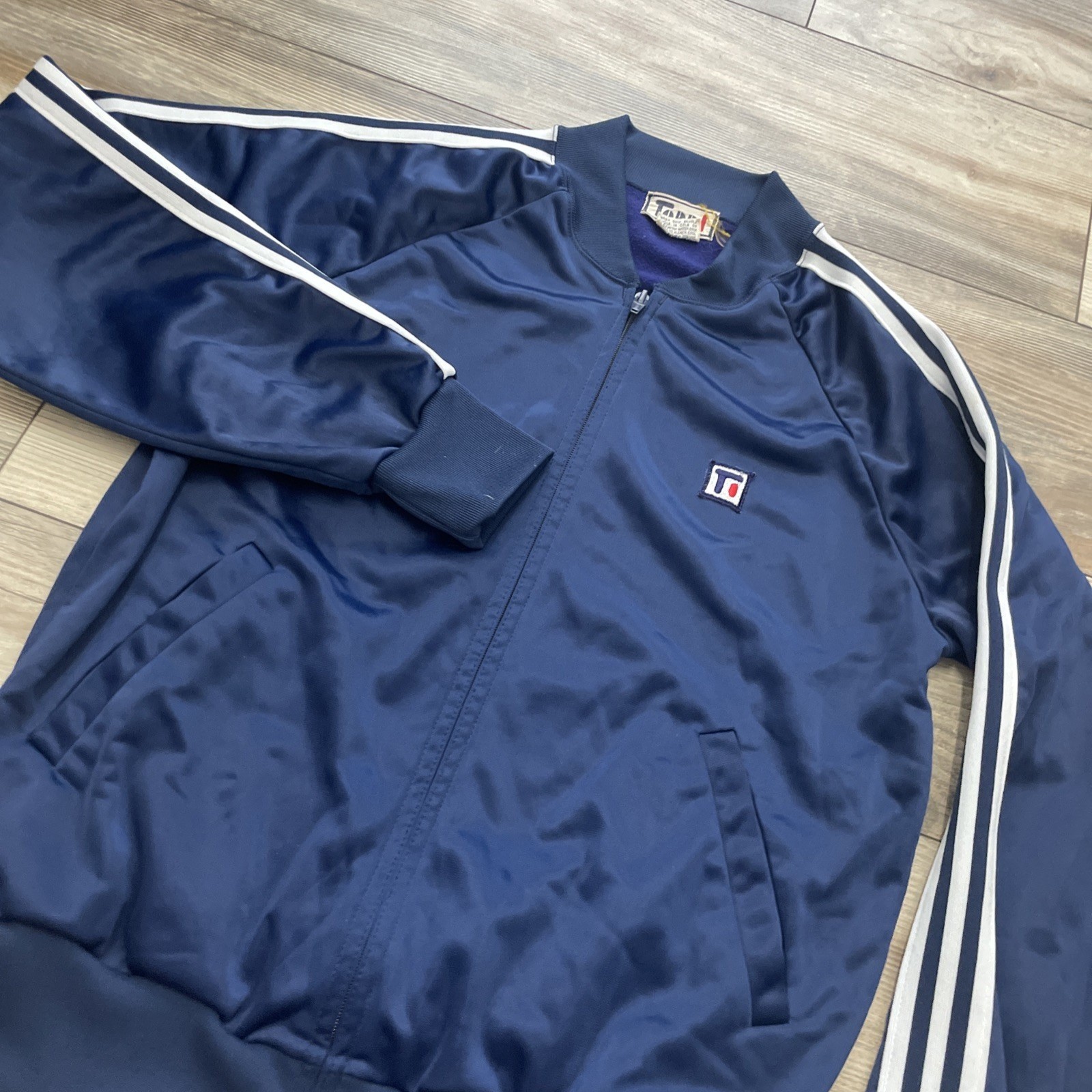 Vintage Todd 1 Track Jacket Size M – Blue & White Stripes 1980s–1990s image 4