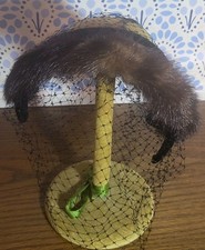 Vintage Mid Century 50s 60s Fascinator Hat Mink Fur and Velour Front Halo Hat