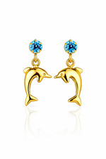 14k Yellow Gold CZ Dolphin Stud Earring