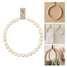 Wooden Bathroom Towel Rack Boho Macrame Design Rustic Wall Mounted Beige Holder