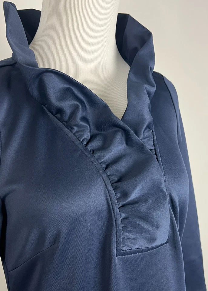 GRETCHEN SCOTT 3/4sl 'Jersey Ruffneck Dress in Navy' (Above Knee) - XS - Image 2 of 4