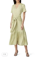 ANTHROPOLOGIE X LOVE, WHIT CITRON DOT  TIE WAIST MIDI DRESS