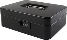Large Cash Box with Combination Lock Safe Metal Money Box with Money Tray for Se