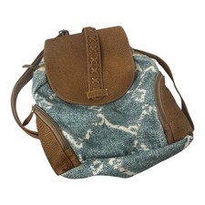 Myra Backpack Leather Light Blue Geometric All Over Print Canvas Southwestern