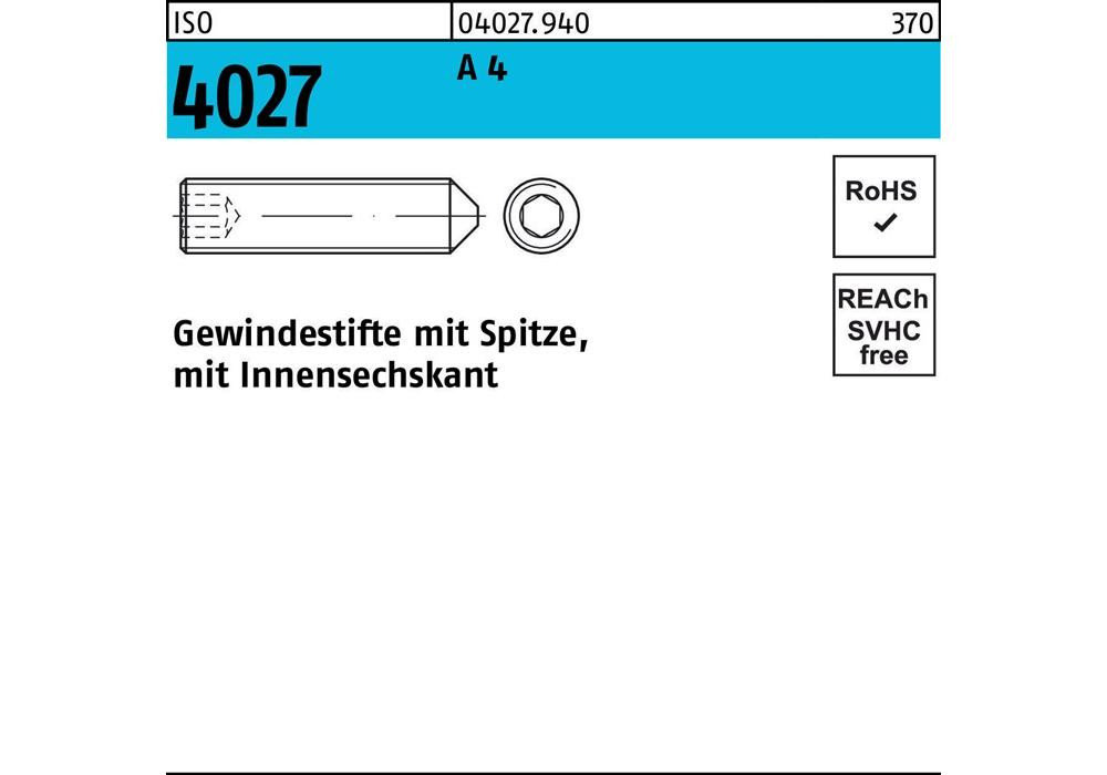 Стандарт ISO 4027 на Шпице/Инненсехсканте M 4 x 4 A 4