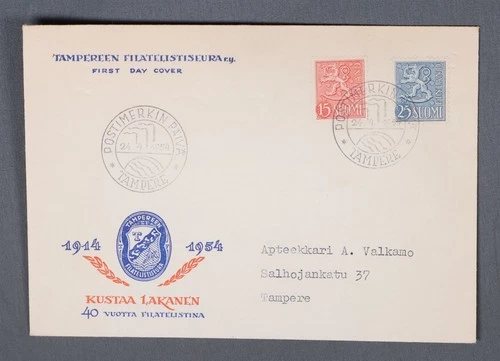 MayfairStamps Finland FDC 1954 Tampereen Philatelic First Day Cover aaw_79873