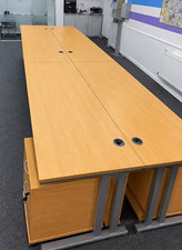 Beech-Effect Office Computer Desk Workstation with Pedestal Drawers & Grommets