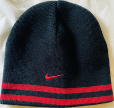 Nike Reversible Striped Black Red Beanie Hat Youth Casual One Size