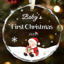 Baby's First Christmas Ornament 2025, Crystal Glass 1st Christmas Ornament
