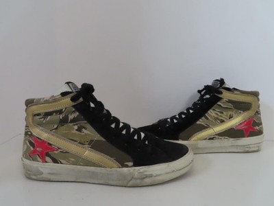 Golden Goose Green Camouflage/Red Leather Star SLIDE Hi-Top