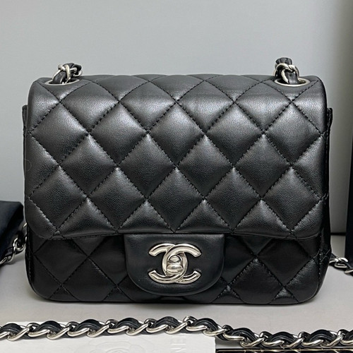 Chanel Classic Flap Black Silver Diamond Crossbody Bag Women Classic