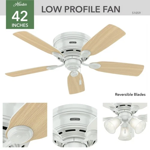 Hunter 51059 Low Profile IV Ceiling Fan 42 inches White White Finish - Picture 2 of 8