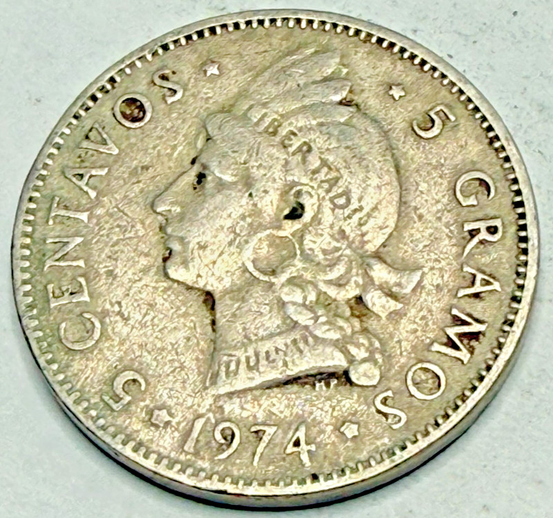 1974 Dominican Republic 5 Centavos Native Princess Nice Coin