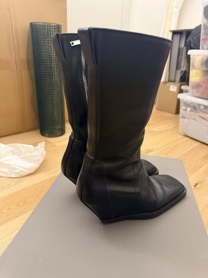 Rick Owens Square Toe Leather Boots - Image 3 of 4