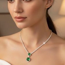 Necklace Emerald Crystal Green Gold Plated Vintage Pendant Gift Prom Chain Drop