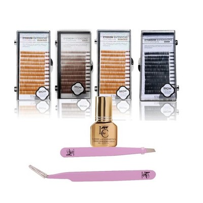 Eyebrow Extensions Premium Kit with 4 Trays w/ Premium Glue & Tweezer 5-8 Mm