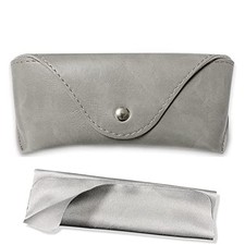 Portable Leather Glasses Case,Flexible Sunglasses Pouch Slim Case Button-gray